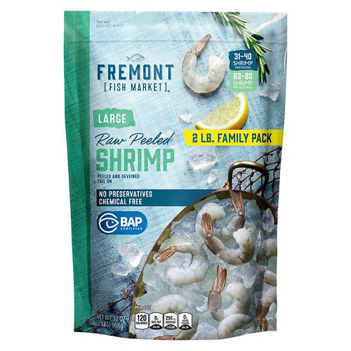 銀袋21枚　フィッシュル21枚 Fremont Fish Market Large Raw Peeled Shrimp Family Pack, 32 oz